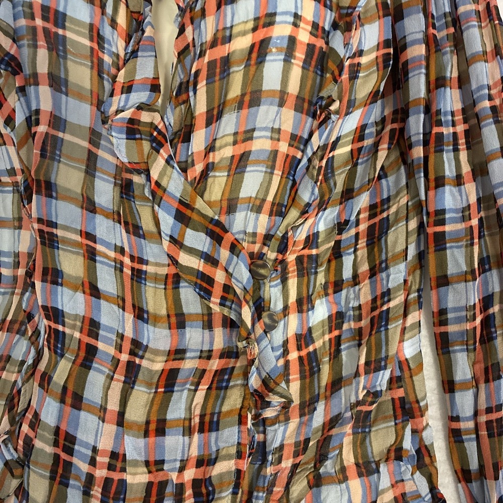 Maeve Anthropologie Laila Blouse Womens Size 2 Plaid Ruffle‎ Sheer Prairie Wrap - Picture 2 of 12